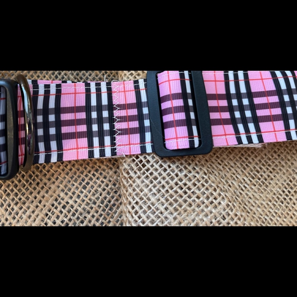 Large Dog Collar Pink Plaid